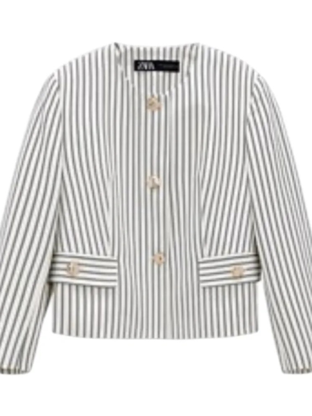 ZARA Striped Cropped Jacket Blazer with Gold Anchor Buttons - Medium